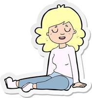adesivo di una donna felice cartone animato seduta sul pavimento