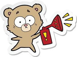 adesivo di un cartone animato orso ansioso con tromba d'aria vettore