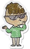 adesivo angosciato di un ragazzo cartone animato che indossa occhiali da sole vettore