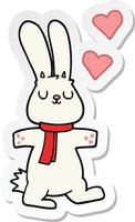 adesivo di un cartone animato coniglio innamorato vettore