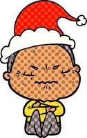 illustrazione in stile fumetto di una vecchia signora infastidita che indossa il cappello di Babbo Natale vettore