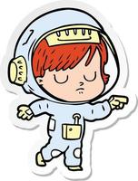 adesivo di una donna astronauta cartone animato vettore