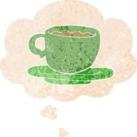 cartone animato tazza di tè e bolla di pensiero in stile retrò strutturato vettore