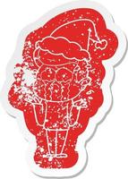 cartone animato in difficoltà adesivo di un uomo che piange che indossa il cappello di Babbo Natale vettore