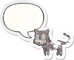 adesivo angosciato gatto cartone animato felice e fumetto vettore