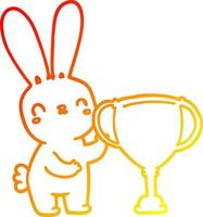 caldo gradiente di disegno coniglio simpatico cartone animato con coppa del trofeo sportivo vettore