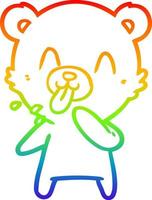 arcobaleno gradiente linea disegno rude cartone animato orso polare che sporge lingua vettore