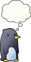 cartone animato pinguino e bolla di pensiero in stile sfumato liscio vettore