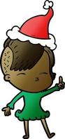 cartone animato sfumato di una ragazza strabica che indossa il cappello di Babbo Natale vettore