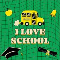 banner verde bentornato a scuola in stile retrò groove amo la scuola vettore