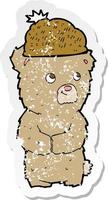 adesivo retrò in difficoltà di un orso cartone animato con cappello vettore