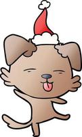 cartone animato sfumato di un cane che balla con il cappello di Babbo Natale vettore