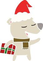 illustrazione a colori piatta di un orso con il presente cappello da Babbo Natale vettore