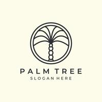 palma con design minimalista del modello di icona del logo in stile lineare ed emblema. sole, albero di cocco, palma da datteri, illustrazione vettoriale