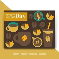 Manifesto geometrico della giornata internazionale del caffè del 1 ottobre, sfondo, raccolta di vettori di invito