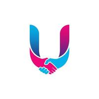 logo della stretta di mano isolato sull'alfabeto della lettera u. partenariato commerciale e design del logo sindacale vettore