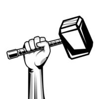 ClipArt di illustrazione del martello della holding della mano per il logo del falegname isolato su sfondo bianco vettore