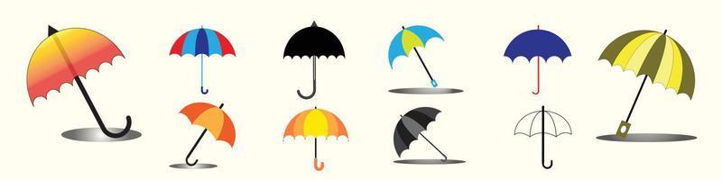 set di ombrelli, disegno vettoriale, ombrello isolato, set di icone ombrello. illustrazione vettoriale, per web design, applicazioni mobili, ombrello piegato, design piatto, ombrello aperto nero, illustrazione pioggia vettore