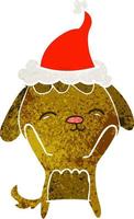 felice retrò cartone animato di un cane che indossa il cappello di Babbo Natale vettore