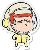 adesivo angosciato di un astronauta stressato cartone animato vettore
