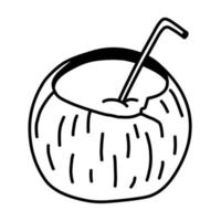 cocktail di cocco disegnato a mano web isolato su uno sfondo bianco. scarabocchio, semplice illustrazione di contorno. può essere utilizzato per la decorazione di tessuti, carta. vettore