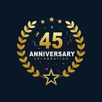 45 design per la celebrazione dell'anniversario, lussuoso design per l'anniversario di 45 anni di colore dorato. vettore