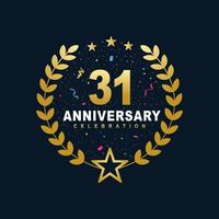 31 design per la celebrazione dell'anniversario, lussuoso design per l'anniversario di 31 anni di colore dorato. vettore