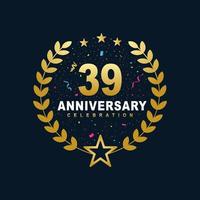 39 design per la celebrazione dell'anniversario, lussuoso design per l'anniversario di 39 anni di colore dorato. vettore