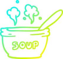 cartone animato di disegno a tratteggio a gradiente freddo di zuppa calda vettore