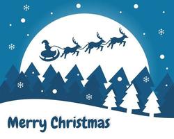 illustrazione grafica vettoriale di Babbo Natale in sella a una slitta di renne volante alla vigilia di Natale, perfetta per Natale, religione, vacanze, biglietto di auguri, ecc.