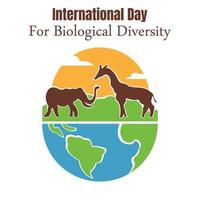 illustrazione grafica vettoriale di elefante e giraffa in piedi su metà della terra, perfetta per la giornata internazionale per la diversità biologica, festeggiare, biglietto di auguri, ecc.