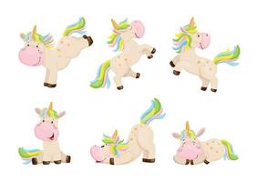 serie di illustrazioni con carattere di unicorno vettore