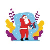 illustrazione grafica vettoriale di Babbo Natale sta portando una confezione regalo di Natale blu, perfetta per Natale, religione, chiesa, vacanze, biglietto di auguri, ecc.