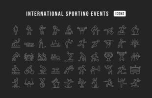 set di icone lineari di eventi sportivi internazionali vettore