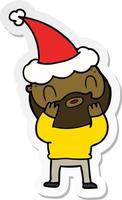 adesivo cartone animato di un uomo barbuto che indossa il cappello di Babbo Natale vettore