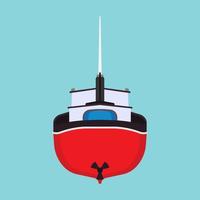 icona di vettore di vista posteriore della barca da pesca. trasporto marittimo della nave dell'acqua della nave del mare isolato. nave cisterna offshore del fumetto commerciale piana della vela