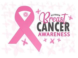 mese di sensibilizzazione sul cancro al seno ad ottobre. poster di calligrafia vettoriale nastro rosa, modello. illustrazione vettoriale.