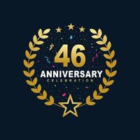 46 design per la celebrazione dell'anniversario, lussuoso design per l'anniversario di 46 anni di colore dorato. vettore