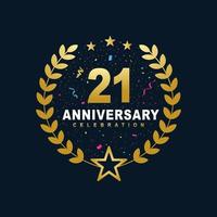 21 design per la celebrazione dell'anniversario, lussuoso design per l'anniversario di 21 anni di colore dorato. vettore