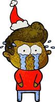 cartone animato strutturato di un uomo che piange che indossa il cappello di Babbo Natale vettore