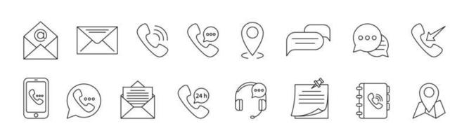 contattaci line art icon set design template illustrazione vettoriale