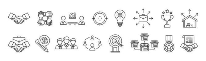 illustrazione vettoriale del modello di progettazione del set di icone della linea di cooperazione aziendale