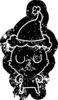 icona angosciata del fumetto pacifico di un orso che indossa il cappello di Babbo Natale vettore
