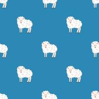modello senza cuciture per bambini con pecore su sfondo blu. vettore