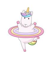 ballerina di unicorno simpatico cartone animato con cerchio arcobaleno vettore