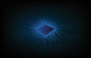 tecnologia astratta chip processore sfondo circuito stampato e codice html, illustrazione 3d sfondo tecnologia blu vettore. vettore