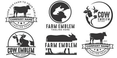 disegno del logo stabilito dell'icona dell'azienda agricola della mucca. illustrazione vettoriale di mucca