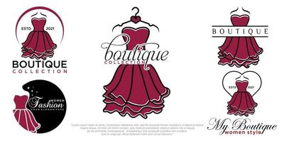 illustrazione di progettazione di logo stabilita dell'icona della moda del vestito delle donne di bellezza vettore
