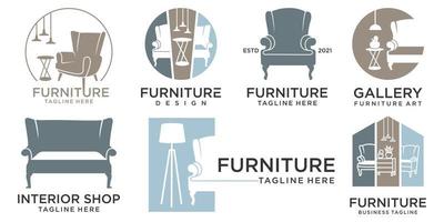 design del logo del set di icone di mobili. negozio di mobili e concetto di logo di interior design. Stampa vettore