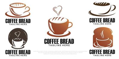 tazze di caffè e pane icon set logo design vector
